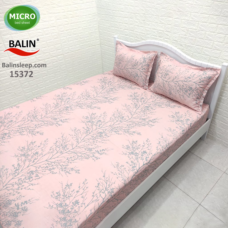 ملحفه کشدار دونفره صورتی شاخه درخت طوسی میکرومعمولی