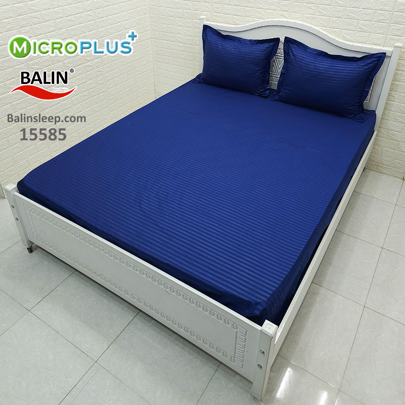 ملحفه کشدار دونفره آبی کاربنی هتلی میکروپلاس