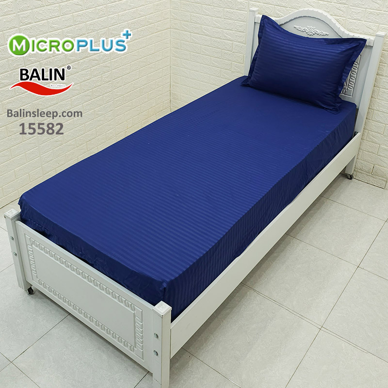 ملحفه کشدار یکنفره آبی کاربنی هتلی میکروپلاس