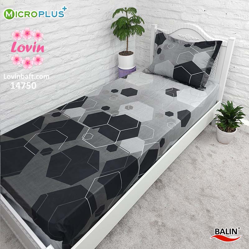 ملحفه کشدار یک و نیم نفره شش ظلعی طوسی مشکی میکروپلاس