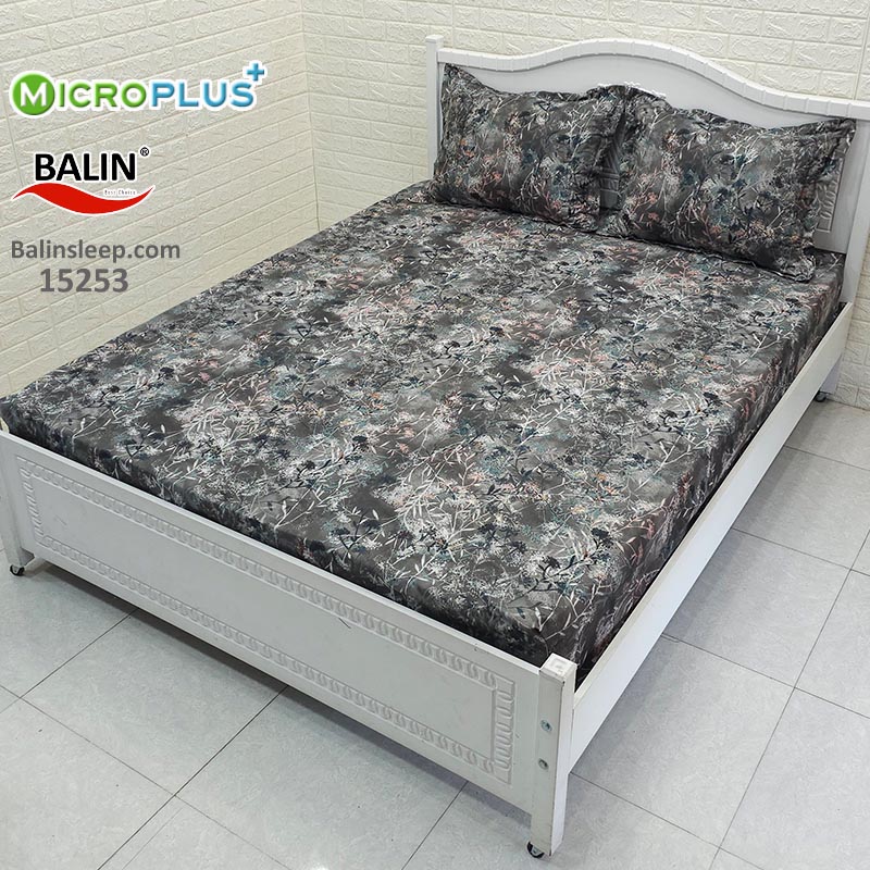 ملحفه کشدار دونفره 180 طوسی تیره طرح قاصدک میکروپلاس