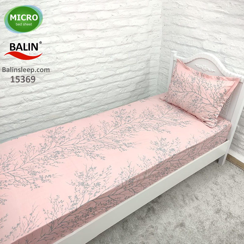 ملحفه کشدار یکنفره صورتی شاخه درخت طوسی میکرومعمولی