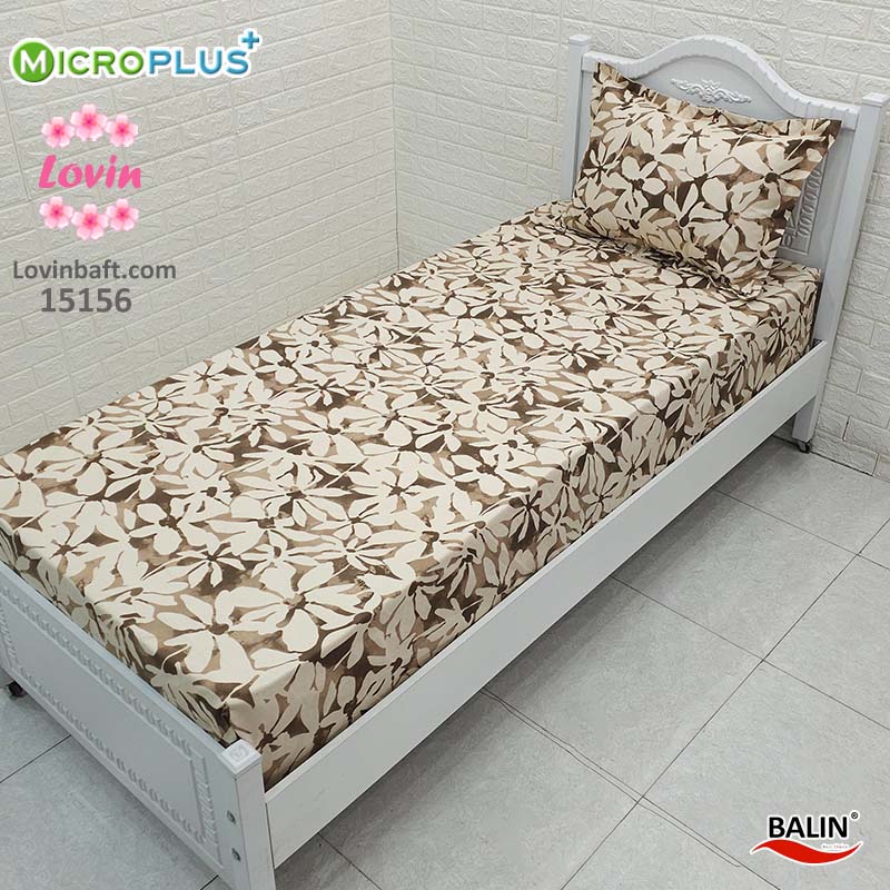 ملحفه کشدار یک و نیم نفره گلدار کرم قهوه ای میکروپلاس